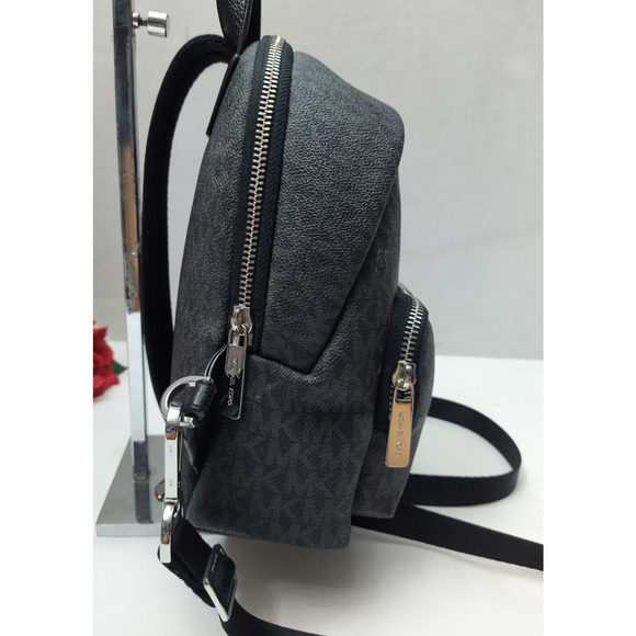 Michael Kors Black Leather MK Printed Zipper Closure Top Handles Backpack main image 8